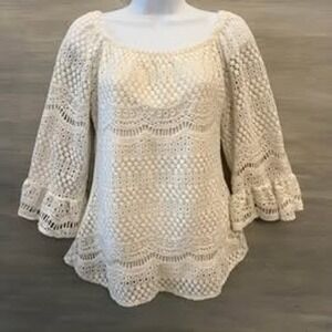 Rachel Kate Fashion Collective Cream Crochet Open Knit Boho Blouse Size Small GC